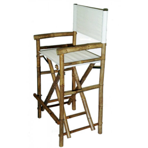 MGP TallÂ Bamboo Director Chair for bar counter, White Canvas, Set of 2